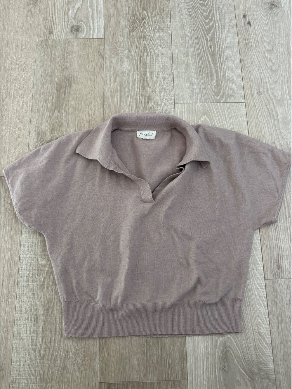 Marled taupe cropped polo sweater